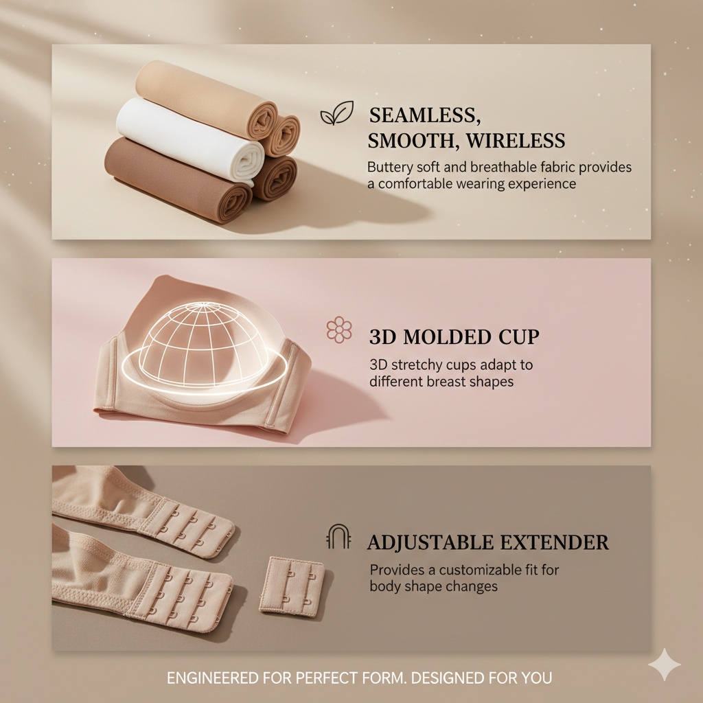 Invisible T-Shirt Push-Up Bra: Wireless Seamless Lift Technology - Full-Support No-Wire Lingerie for a Smooth, Flawless Silhouette Under Any Outfit