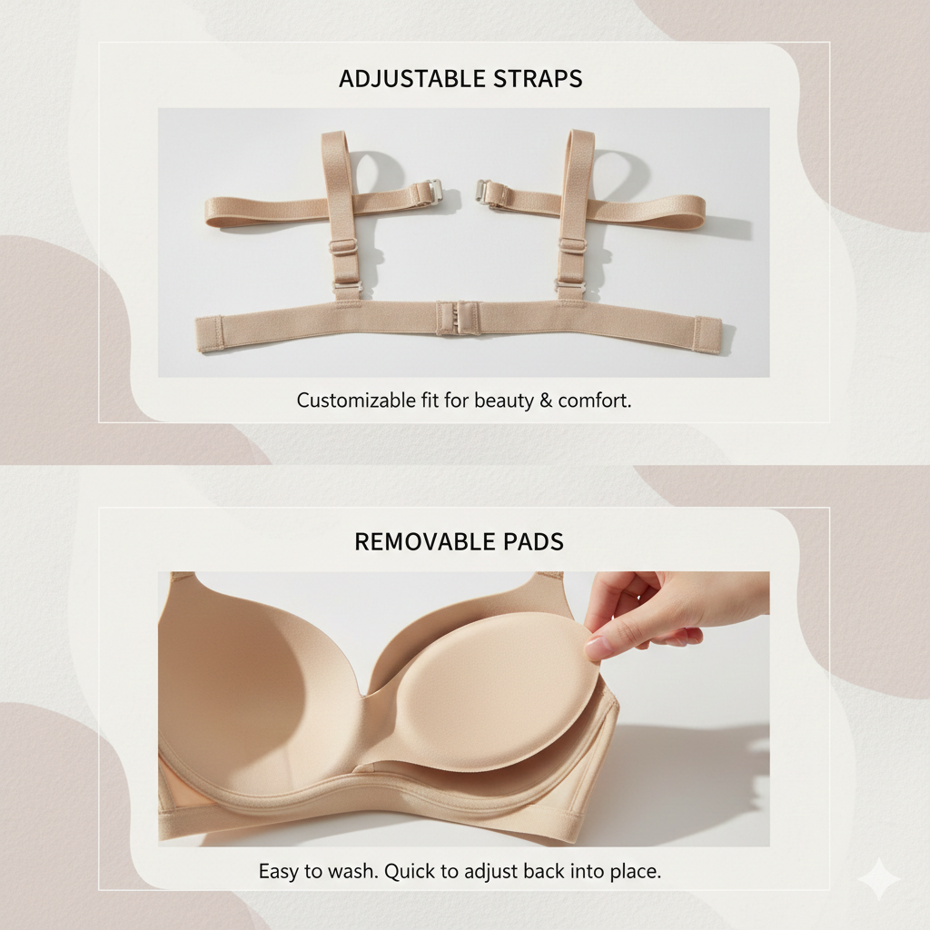 Invisible T-Shirt Push-Up Bra: Wireless Seamless Lift Technology - Full-Support No-Wire Lingerie for a Smooth, Flawless Silhouette Under Any Outfit