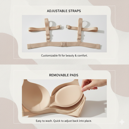 Invisible T-Shirt Push-Up Bra: Wireless Seamless Lift Technology - Full-Support No-Wire Lingerie for a Smooth, Flawless Silhouette Under Any Outfit